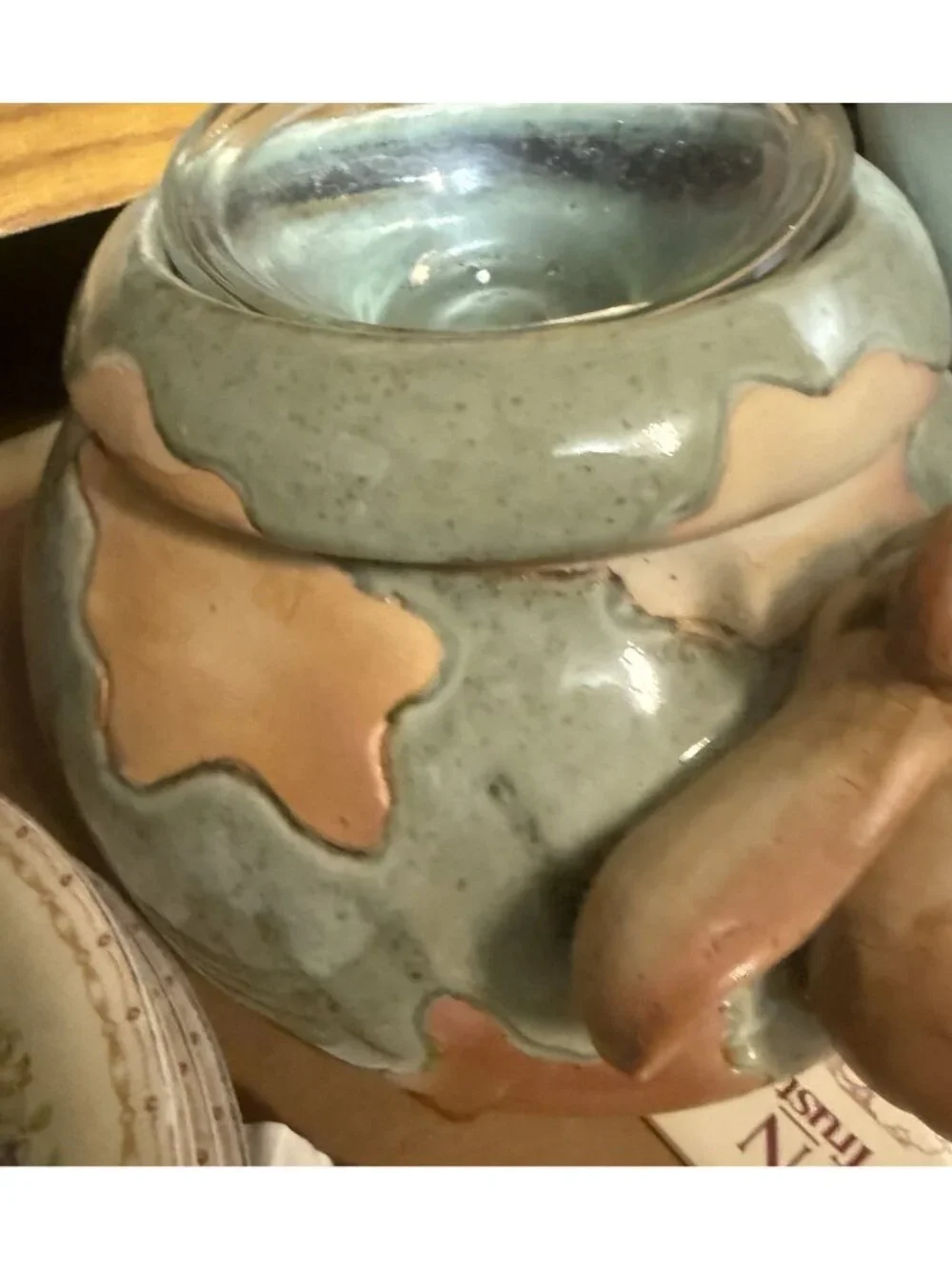 Adorable Cow Bull Green Glaze Pottery Planter